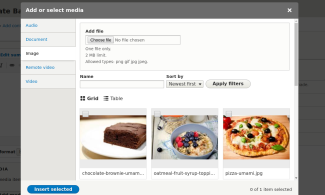 Drupal media library screengrab